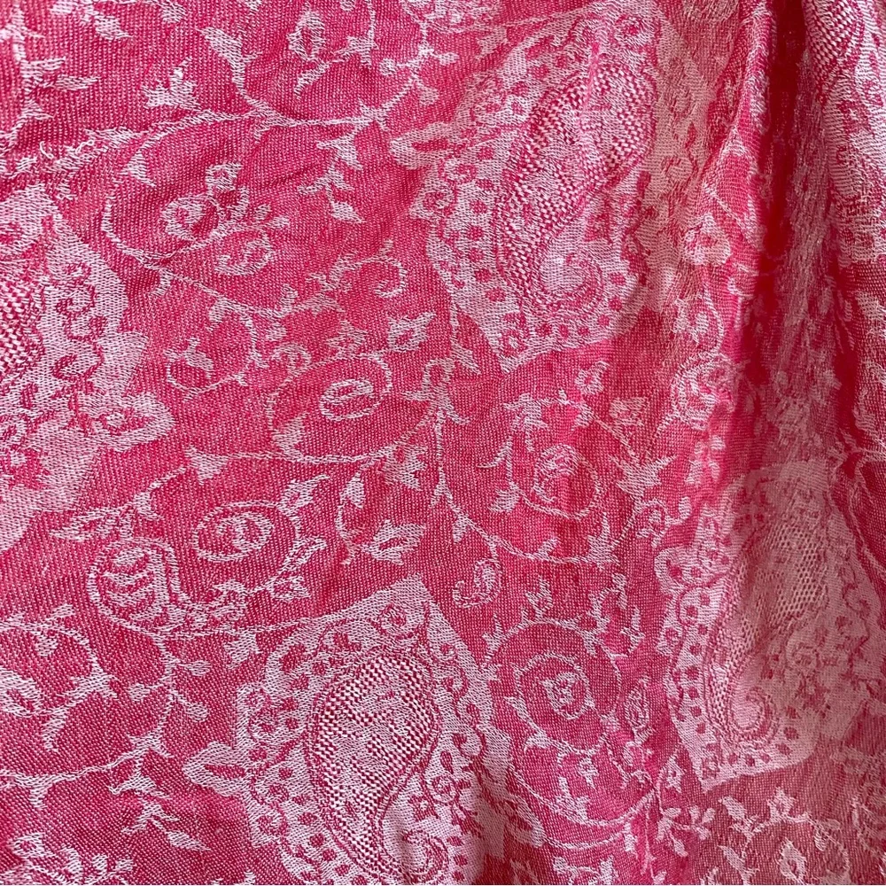 Pink 2 Tone Skinny Scarf Fringes Lightweight Summer Headwear Belt